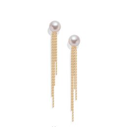 Sinya Classical 18k tassel Natural Real Round pearls stud earring in Au750 gold for Women girls Mum best gift