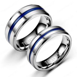 Stainless Steel Blue Ribbon Ring band finger Groove Rings Wedding Gift Fashion Jewelry for Women Men