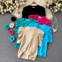SINGREINY Women Chic Korean Blouse Retro Puff Sleeve O Neck Solid Slim Blouses Autumn Design Fashion Streetwear Blouse 210419