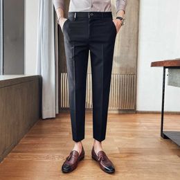 Embroidery Business Dress Pants Men Ankle Length Formal Office Social Pants Casual Slim Wedding Trousers Pantalon Homme 210527