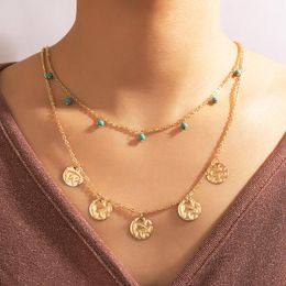 Chokers Trendy Gold Sequins Tassel Choker Necklace For Women Blue Beaded Geometry Layered Clavicle Chain Bohemian Jewelry 17745