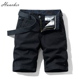 Huncher Men's Cargo Shorts Joggers Summer 100% Cotton Casual Tactical Short Pants Military Plus Size Black Men 210716