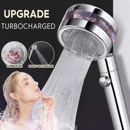 ZhangJi 360 Degrees Rotating Double-sided Turbocharged Shower Head with Switch on/off Button High Pressure Water Saving Shower 210724