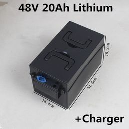 Portable 48V 20Ah lithium li ion battery pack for electric bike scooter ebike bicycle rickshaw wheelchair motorcycle+charger