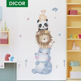 Kawaii Cartoon Stikers for Wall Decoration Baby Room Decor Hippopotamus Lion Panda Kitten Bedroom Livingroom Accessories