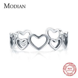 925 Sterling Silver Irregular Heart To Ajustable Finger Rings Fashion Simple Fine Jewellery For Women Gift 210707