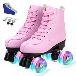 -Rolos de couro artificial patins de duas mulheres homens adultos dois skates patines patines preto rosa pu 4 rodas patins inline