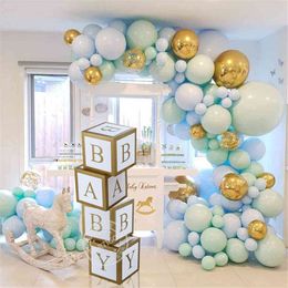 Baby Shower Boy Girl Transparent Box Birthday party Decoration Balloons Garland Christening Cardboard Baby Box Sweet love Gifts 210408
