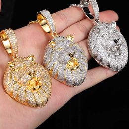Bling Iced Out Lion Head Necklace Micro Pave Cubic Zircon Pendant for Men Women Gifts Luxury Hip Hop silver fashion Jewellery necklaces