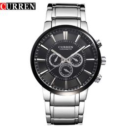 Top Luxury Brand Curren Simple Style Classic Quartz Wrist Watches Full Steel Waterproof Men's Watch Sports Male Clock Q0524