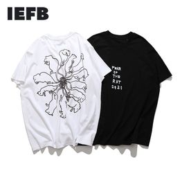 IEFB Summer Fashion Men's Solid Colour Hand Painted Mouse Print Loose Short Sleeve T-shirt Black White Causal Tee 9Y5782 210524