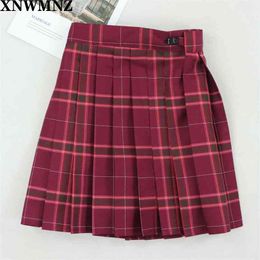 Harajuku Women Skirts With Safety Shorts Red Green Blue Wine Plaid Mini Gothic Punk Cute Girl High Waist Pleated 210520