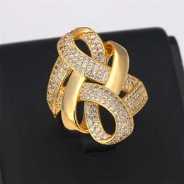 Bride Talk Luxury Arab Nigerian Twisted Line Bold Rings With Zirconia Stones Women Engagement Party High Quality Jewelry 211217