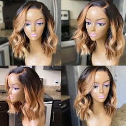 Highlight Wig Human Hair Bob Wig Loose Wave Lace Front Humans Hairs Wigs Brazilian Remy Colored Short Bobs Ombre Full End