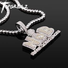 TOPGRILLZ Luxury Money Bag Pendant NEVERGOINGBROKE Full Iced Out Micro Pave Cubic Zirconia Jewellery Hip Hop Punk Style For Men X0509