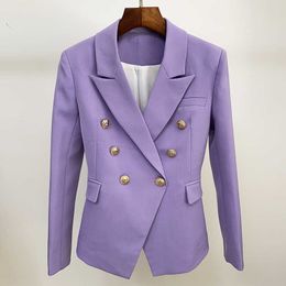 High Quality Violet Blazer Women 2021 New Autumn Suit Classic Gold Double-breasted Buttons Office Women Blazers Jackets Dropship X0721