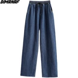 DIMANAF Plus Size Women Jeans Wide Leg Pants High Waist Denim Harem Female Elastic Deep Blue Trousers Oversize Summer 5XL 210629