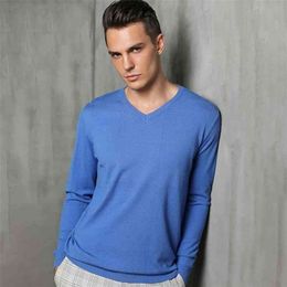 BARESKIY cashmere sweater men's V-neck thin pullover solid Colour casual business shirt stretch knit jacket 210813