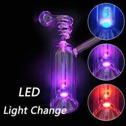 5.5 inch Height LED Color Change Hookahs Handcraft Glass smoking Pipe Dab Oil Rig Lights Bongs Hookah Tobacco Ash Bowl Portable Shisha Percolater Bubbler Water Pipes