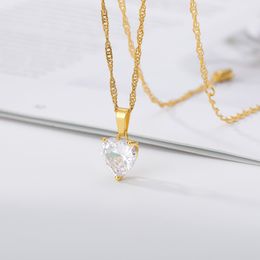 Fashion Heart Necklace For Women Couple Lovers Gold Stainless Steel Chain Chocker Female Pendant Necklaces Cute Zircon Jewlery