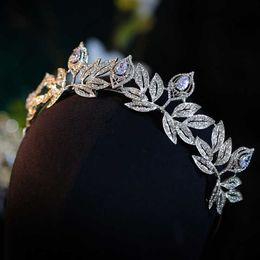 Zircon Rhinestones Crystal Tiaras Crowns Bride Leaf Diadem Pageant Engagement Headbands Wedding Hair Accessories Bridal Jewelry X0625