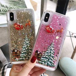 iphone caso natale Sconti Glitter Stars QuickSand Casi del telefono dell'albero di Natale per iPhone x 5 8 6S 7 Plus 11 12 Pro Max Babbo Natale Back Cover