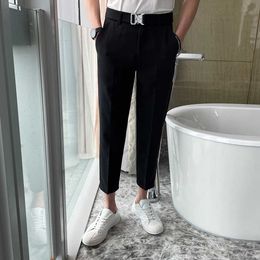 Summer Business Dress Pants Men Ankle Length Casual Slim Fit Wedding Suit Pants Office Social Streetwear Trousers Costume Homme 210527