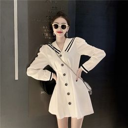 Spring Autumn Women's Long-sleeved Shirt Dress Fashion Sweet Sailor Collar Slim Patchwork GD499 210506