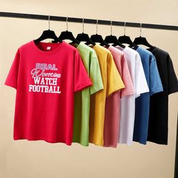 VERHELLEN 100% Cotton Real Watch Football Letter T-shirts Women Harajuku Short Sleeve O-Neck Tops Summer Fashion Streetwear 210706