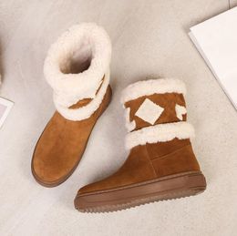 2021 Последние модные женские снежные сапоги зимние плюшевые замши и кожаные высококачественные размеры 35-42