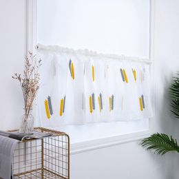 Curtain & Drapes Embroidered Wheat Spike Semi Tier CurtainRod Pocket Home Decor, Short
