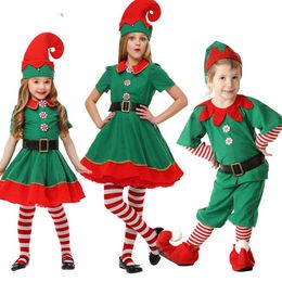 Halloween Boys Girls Kid Costume Children Elf Santa Claus Clothes Parent-Child Sets Adult Red Green Christmas Clothing Q0910