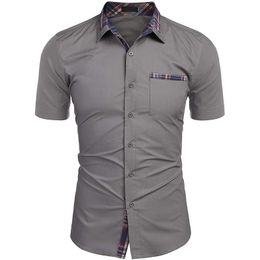 2021 Mens Designer Shirts Brand Cotton Plaid Polo Shirt Printed Hawaiian Shirtes Homme Short Male Printing Dress Plus Size