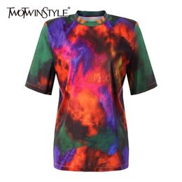 TWOWINSYLE ie Dye Casual Shirt For Women O Neck Short Sleeve Hit Colour Loose Shirts Female Fashion Clothing Summer 210524