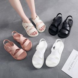 Jelly Shoes Woman Creppers Round Toe Narrow Band Femme Sandals Solid Open Muffin Slippers Cross Gladiator Women