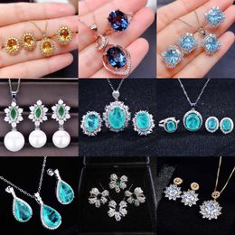 Earrings & Necklace Vintage Jewelry Set Luxury Moissanite Oval Pendant Silver For Women Wedding Party Anniversary Gifts A Variety Of Styles