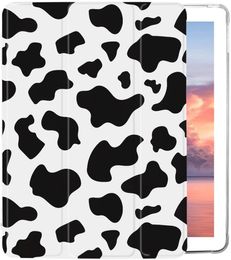 Unique Black Cow Design for iPad Case Compatible with iPad 10.2 Inch 2021Soft TPU Back with Pencil Holder Trifold Stand Smart Case Auto Sleep/Wake iPad Cover