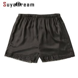 SuyaDream Woman Silk Shorts Black 100%Natural Lace Summer 210724
