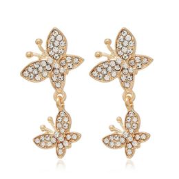 Cute Animal Dangle Earrings For Women Double Crystal Butterfly Wedding Party Jewelry Female Modern Accossories