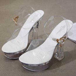 Sandals Women High Heel 14cm Crystal Wedge Transparent Shoes Wild Platform Non-slip Thick Sole Sexy Plus Size