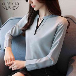 Arrival autumn Women blouse loose Long Sleeve Shirt OL style Solid Chiffon women top slim fit Blusa 0988 210506