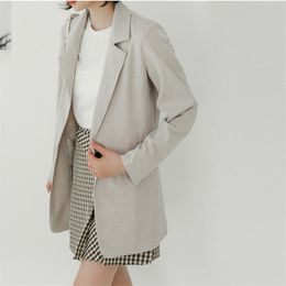 Korea Chic Solid Pockets Office Lady Fashion Blazers Women Loose All Match Casual Simple Full Sleeves 210421