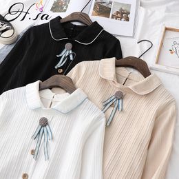 HSA OL Style White Shirts for Turn-down Collar Pockets Women Blouse Elegant Workwear Female Tops blusas femme 210417