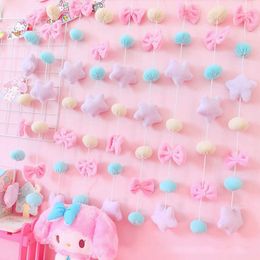 Korean Stars Curtain Girls Bedroom Decor Bow-knot Sheer For Cartoon Children's Room Door Curtain Half Partition Tulle DL012&B 210712