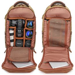 Arrive Heavy Duty Vintage Retro Travel Big Canvas Leather Waterproof Camera And Laptop Backpack DSLR For Pography