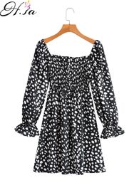 H.sa European and American Summer Wind Women's Printed Dot Elastic Waist Long Sleeve Dress 1471 210716
