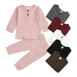 Kids Girl Boy Cotton Clothes Sets Plain Solid Colour Pyjamas Set Baby Sleepwear Nightwear Home Wear Clothing Outfits