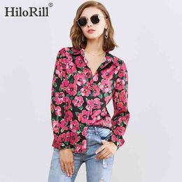 Casual Blouse Women Floral Print Turn Down Collar Shirt Long Sleeve Office Blouses Plus Size Tops Chemisier Femme 210508