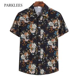 Floral Print Shirt Men Summer Beach Short Chemise Homme Retro Casual Hawaiian Oversize Aloha Shirt Loose Vintage Holiday Camisas 210524