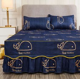 Bedroom Bedding Fashion Bed Skirt Non-slip Stain Resistant Mattress Bed Sheet Bedspread Whale Bedspread 2pcs Pillowcase F0052 210420